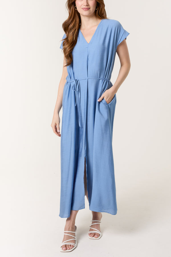 Qed London Front Slit Tie Belt Dress