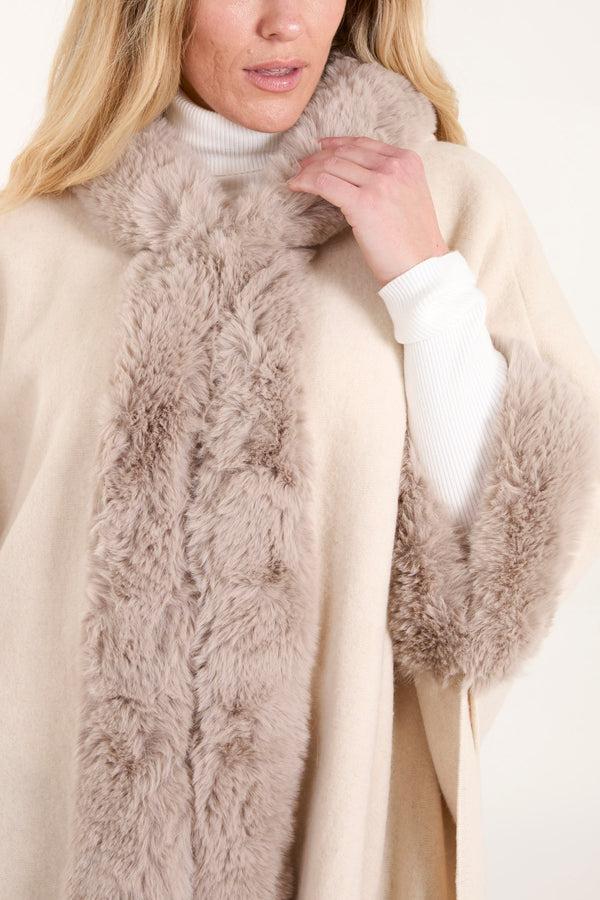 Qed London Fur Trim Tassel Cape