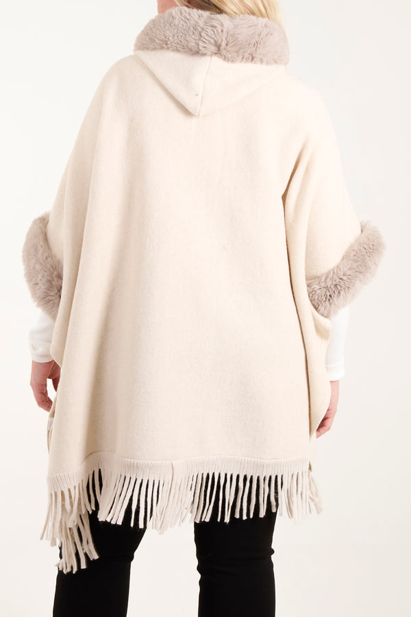 Qed London Fur Trim Tassel Cape