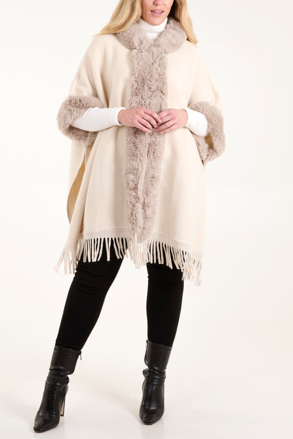 Qed London Fur Trim Tassel Cape