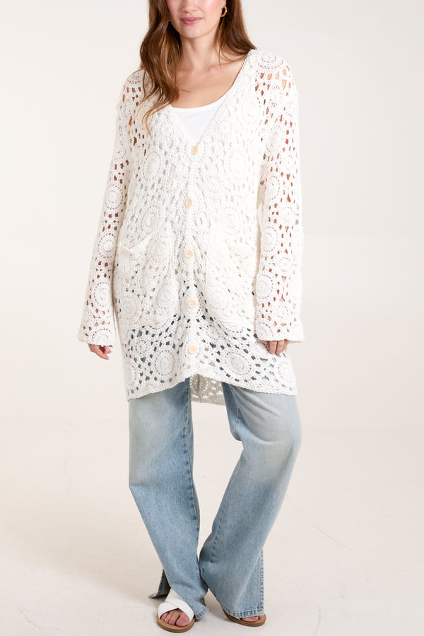 Qed London Geo Crochet Button Cardigan