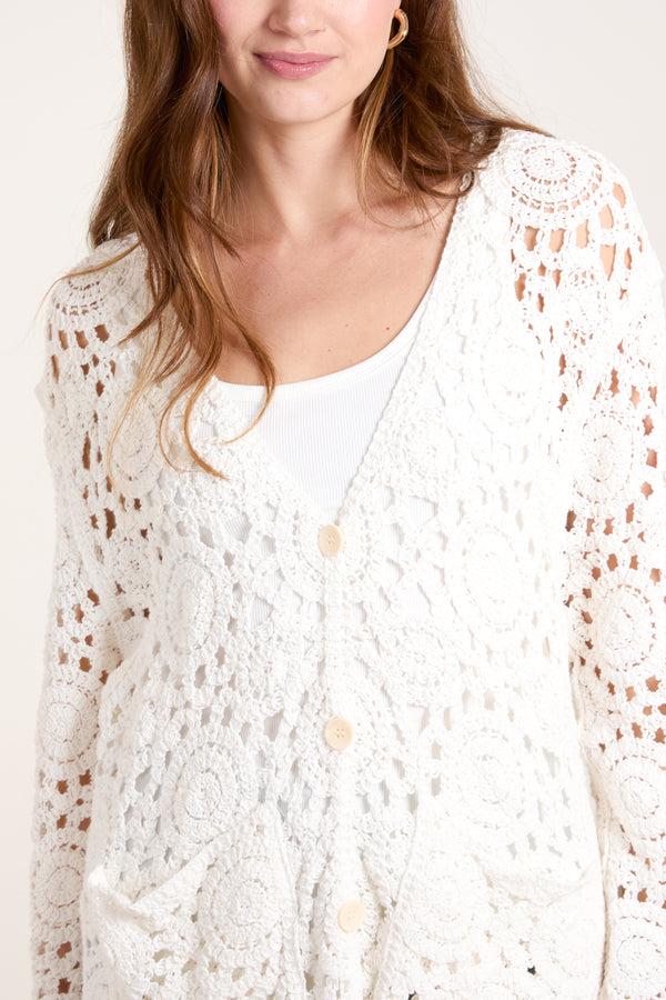 Qed London Geo Crochet Button Cardigan