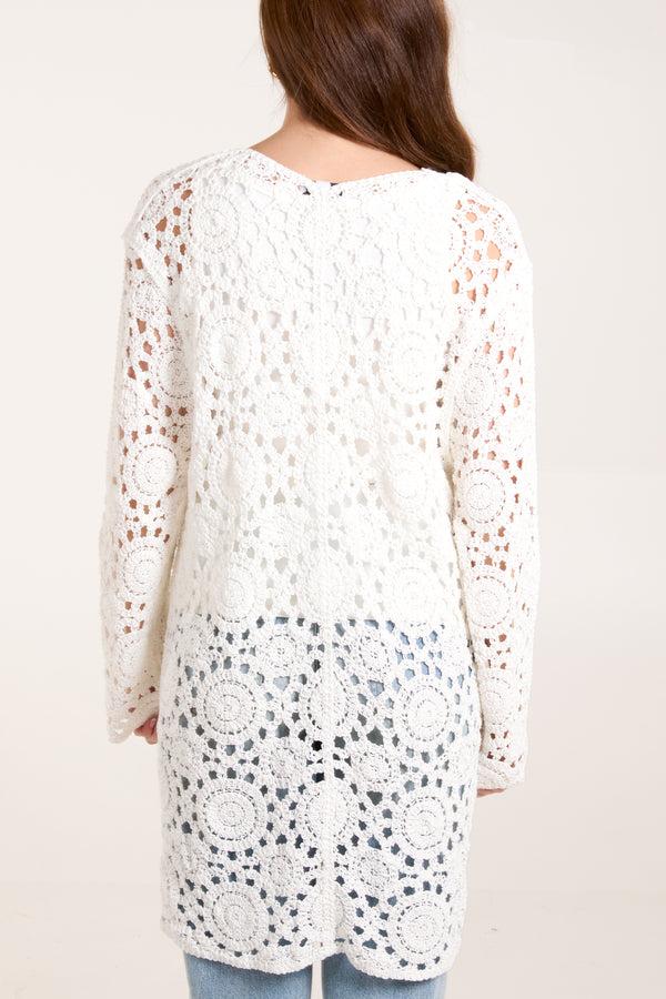 Qed London Geo Crochet Button Cardigan