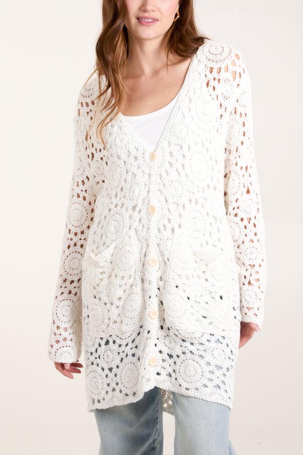 Qed London Geo Crochet Button Cardigan