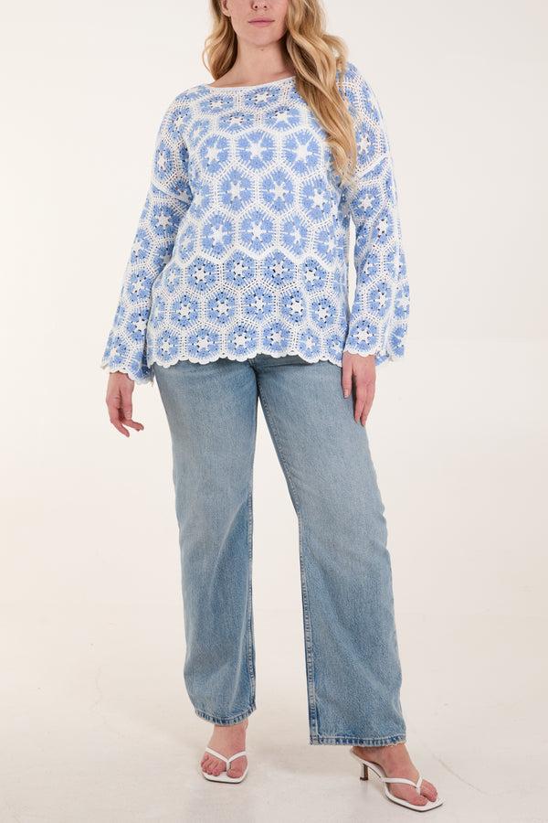 Qed London Geo Crochet Scallop Top