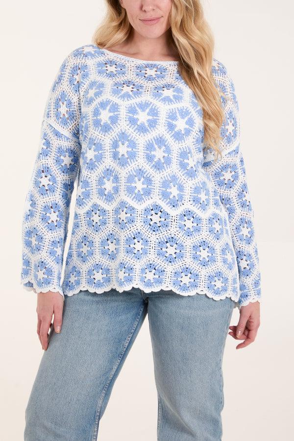 qed london Geo Crochet Scallop Top