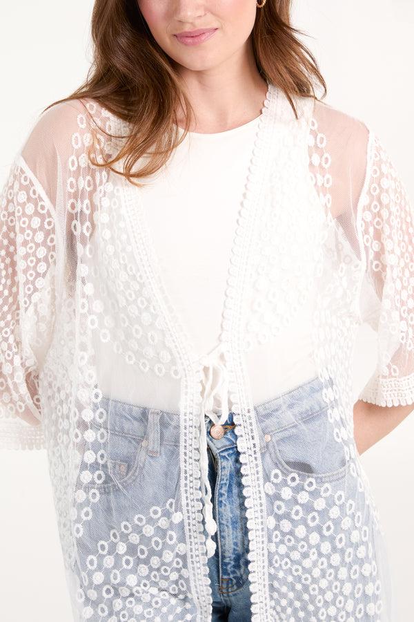 Qed London Geo Detail Lace Kimono