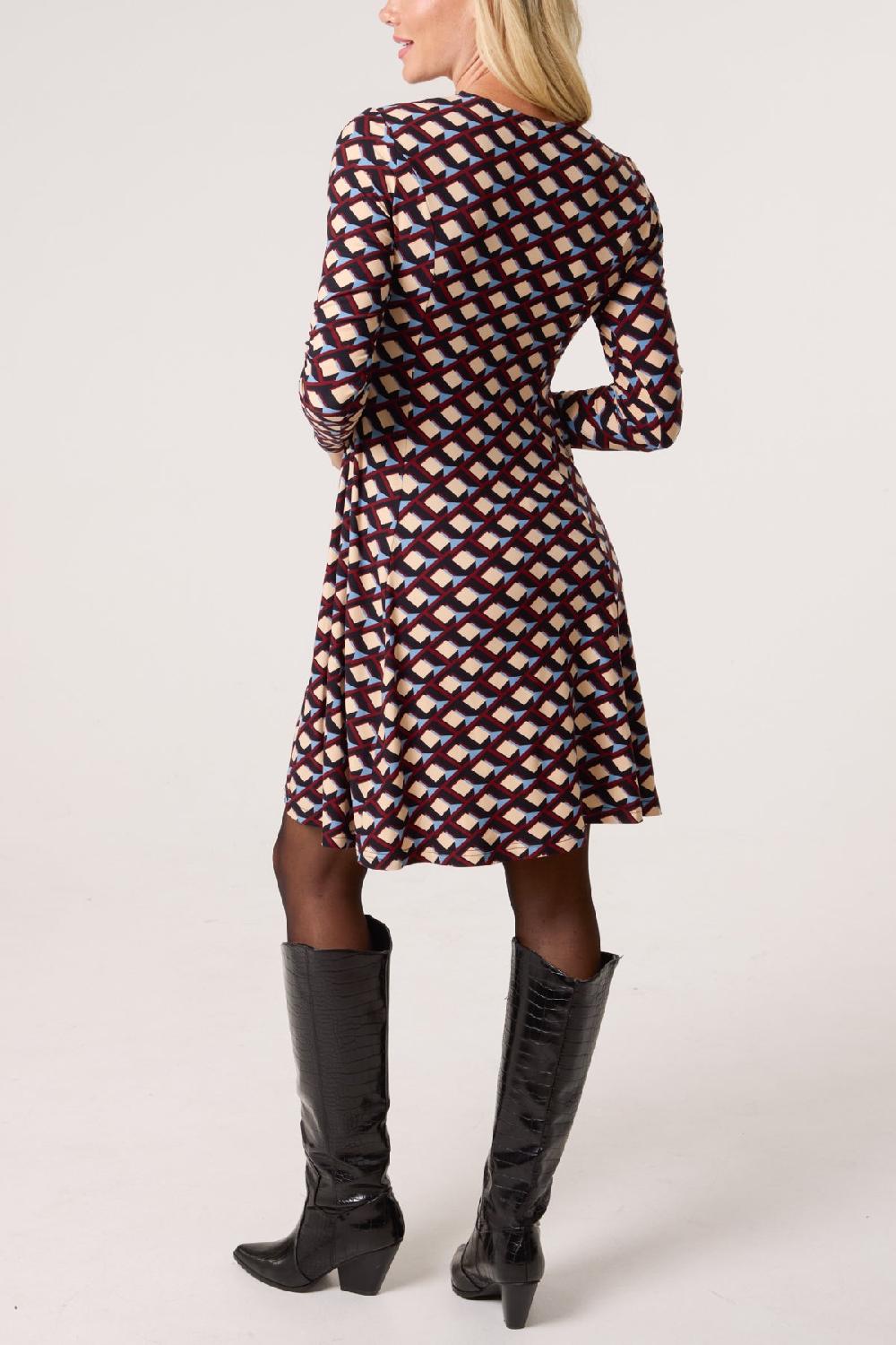 Qed London Geo Fit & Flare Mini Dress