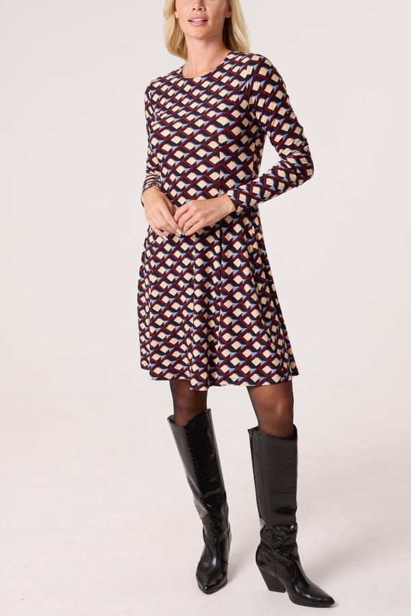 qed london Geo Fit & Flare Mini Dress