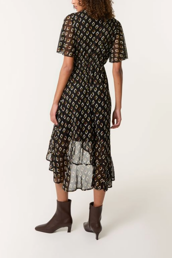 Qed London Geo Flutter Mesh Midi Dress