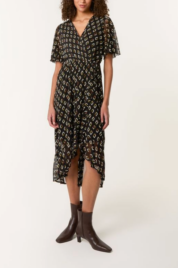 qed london Geo Flutter Mesh Midi Dress