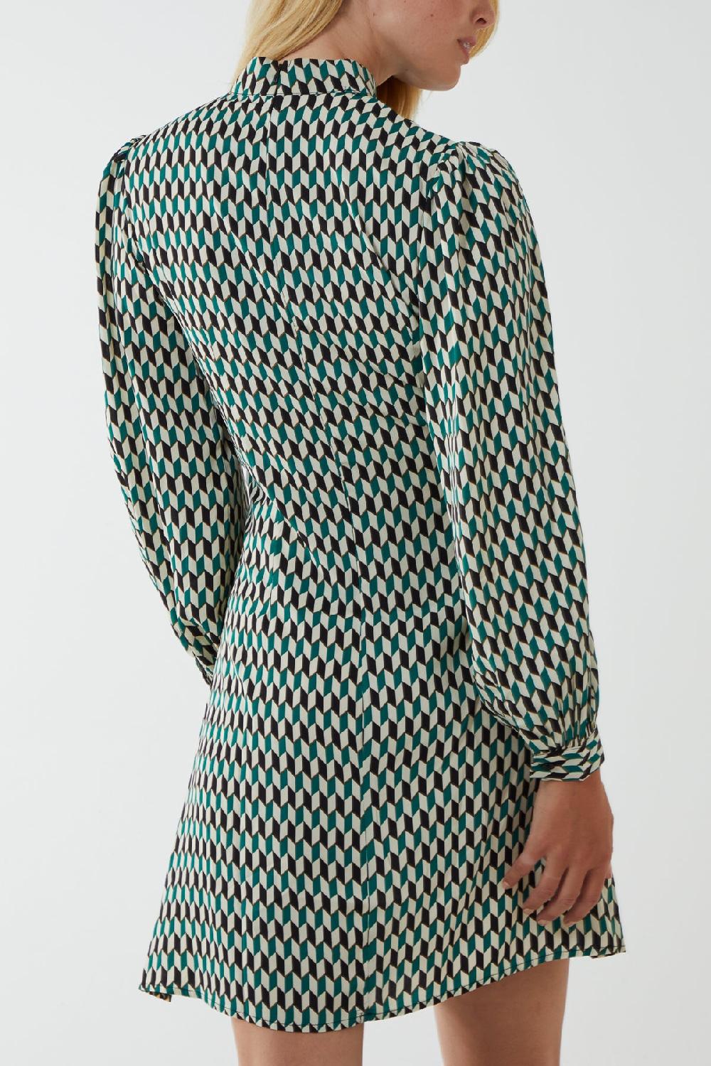 Qed London Geo Print Lace Side Waist Mini Dress