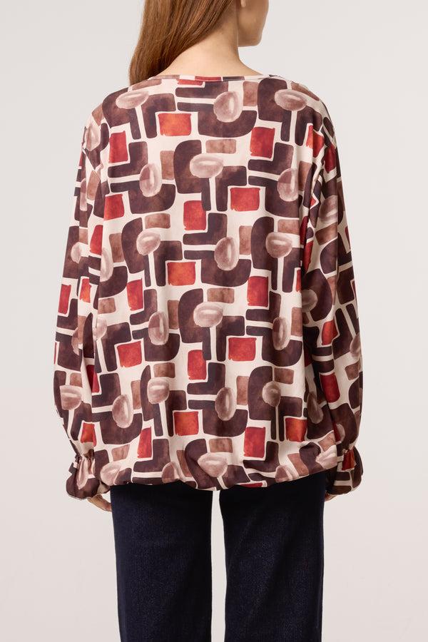 Qed London Geometric Bubble Hem Jersey Blouse