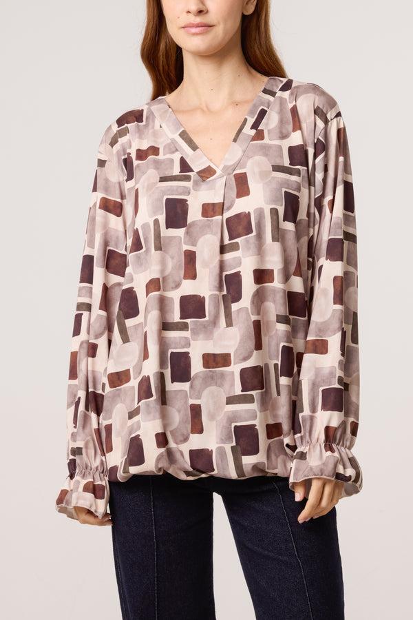 Qed London Geometric Bubble Hem Jersey Blouse