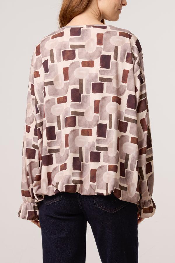 Qed London Geometric Bubble Hem Jersey Blouse