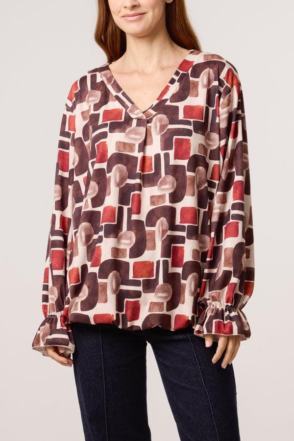 qed london Geometric Bubble Hem Jersey Blouse