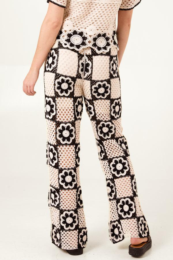 Qed London Geometric Flower Crochet Trousers