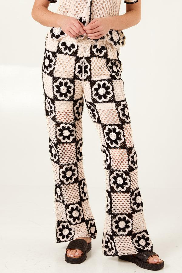 qed london Geometric Flower Crochet Trousers