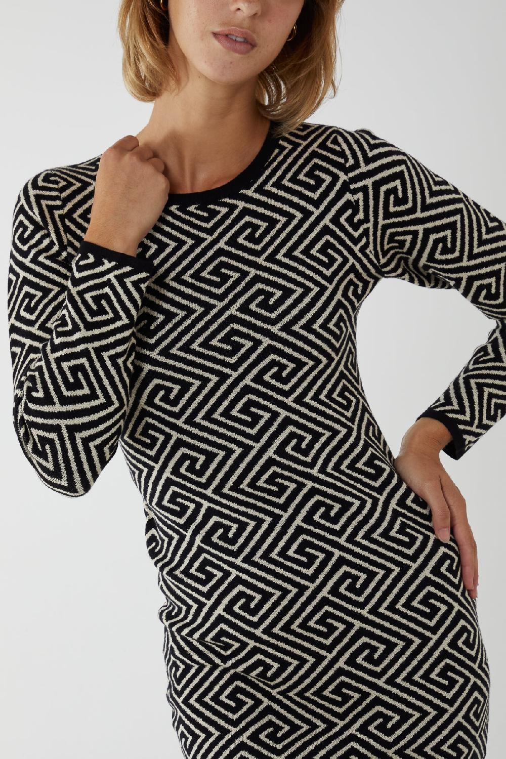 Qed London Geometric Print Crew Neck Bodycon Dress