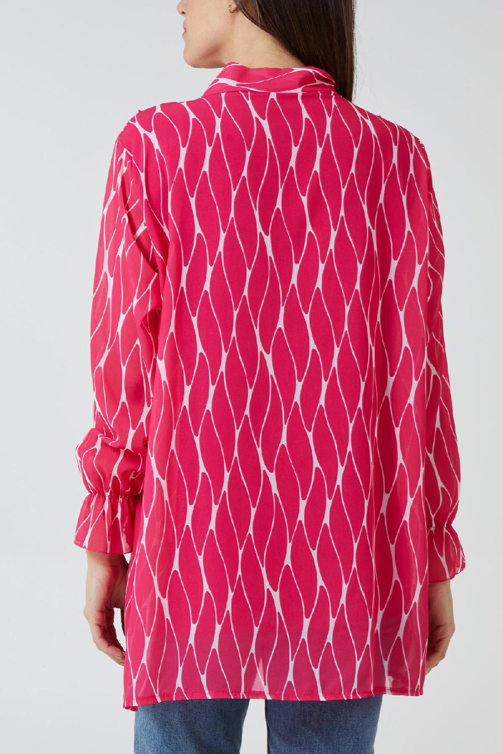Qed London Geometric Print Ruffle Tie Blouse