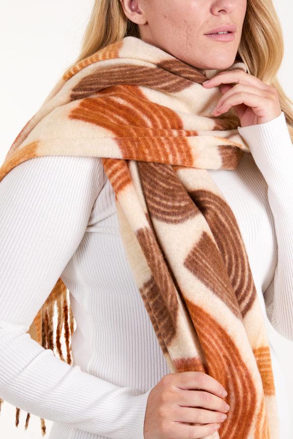 Qed London Geometric Print Tassel Scarf