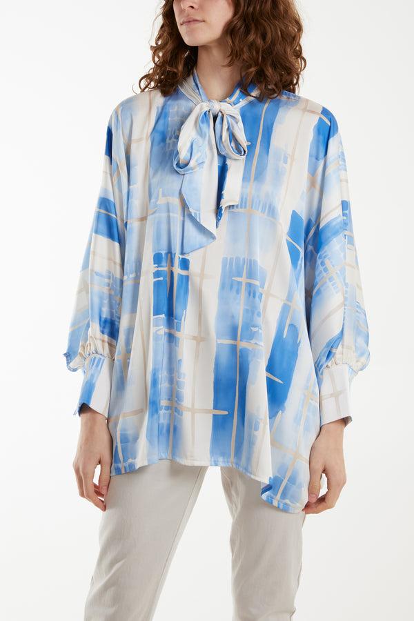 qed london Geometric Pussybow Satin Blouse