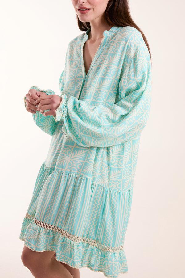 Qed London Geometric Tiered Button Down Dress