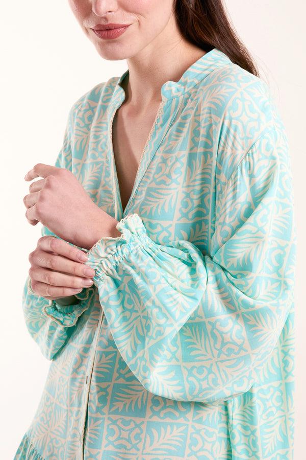 Qed London Geometric Tiered Button Down Dress