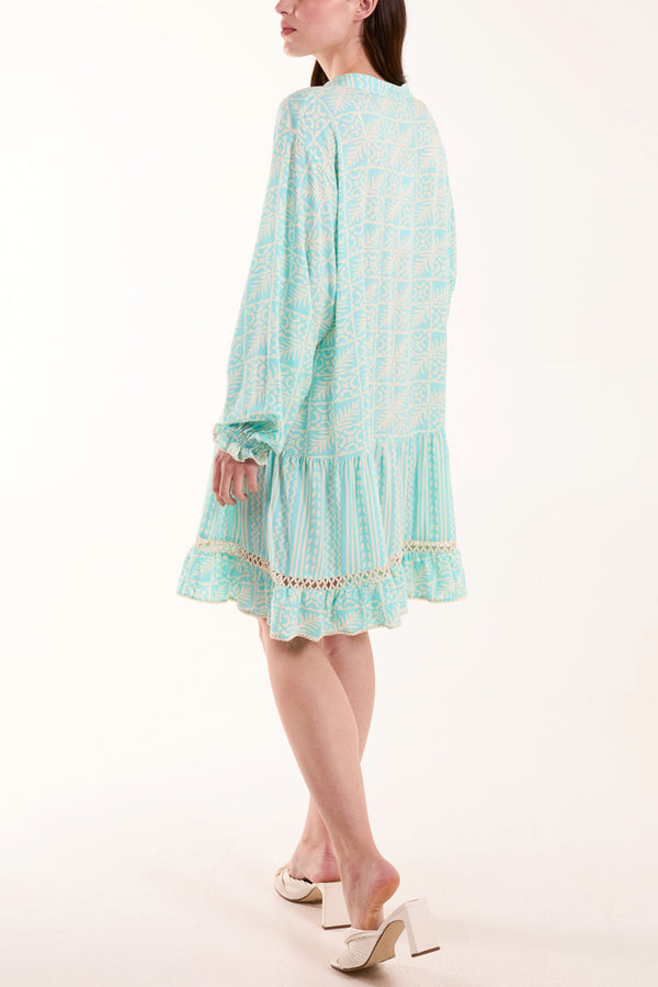 Qed London Geometric Tiered Button Down Dress