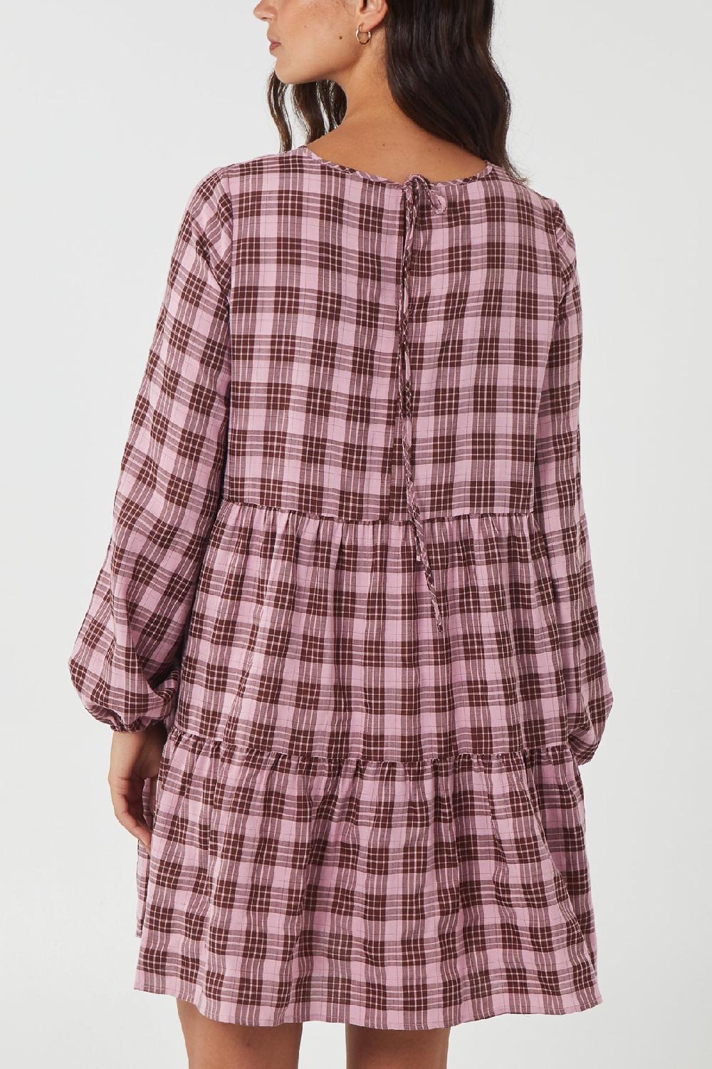 Qed London Gingham Frill Sleeve Smock Dress