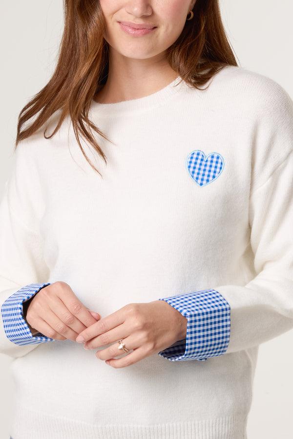 Qed London Gingham Heart & Cuff Jumper