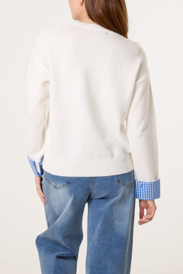 Qed London Gingham Heart & Cuff Jumper