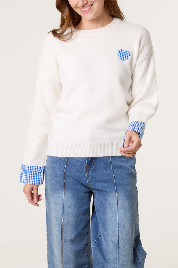 qed london Gingham Heart & Cuff Jumper