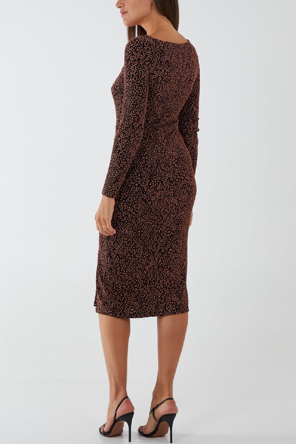 Qed London Glitter Animal Corset Front Midi Dress