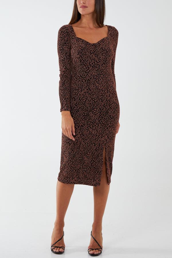 qed london Glitter Animal Corset Front Midi Dress