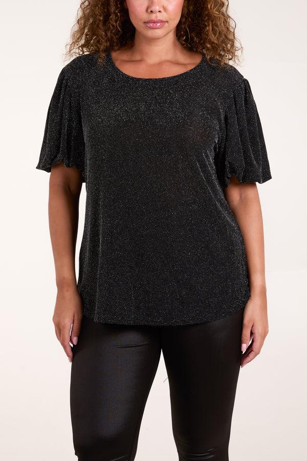 qed london Glitter Balloon Sleeve Metallic Top