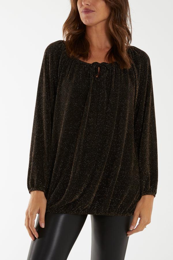 Qed London Glitter Bow Blouse