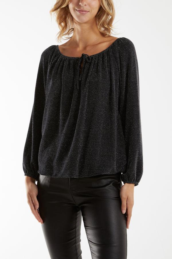 Qed London Glitter Bow Blouse