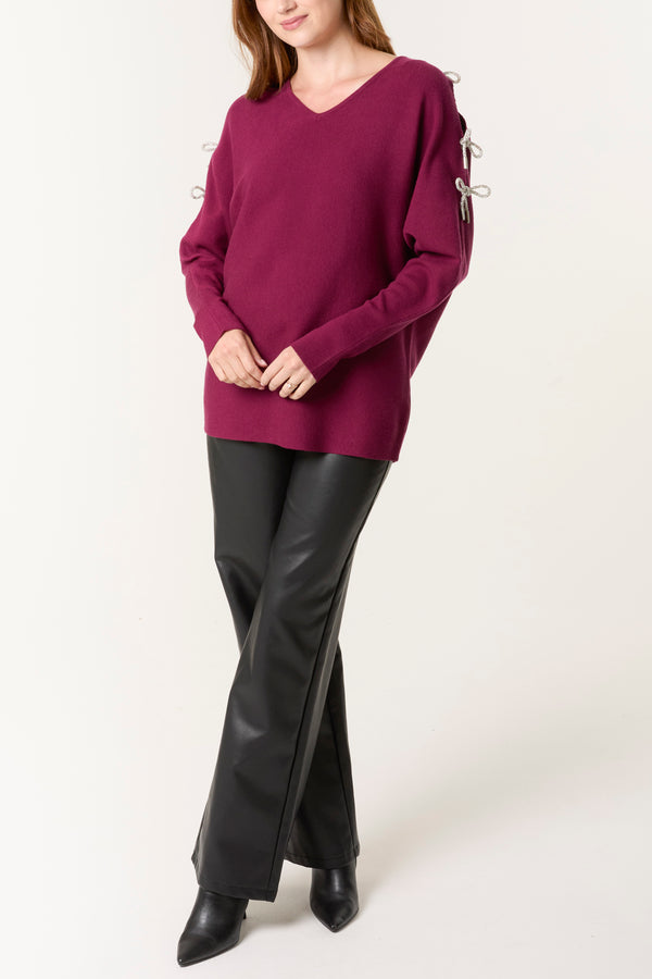 Qed London Glitter Bow Cut Out Sleeve Jumper