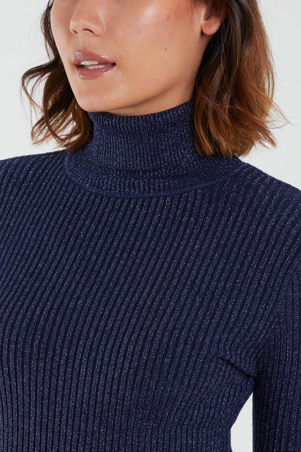 Qed London Glitter Knit Roll Neck Top