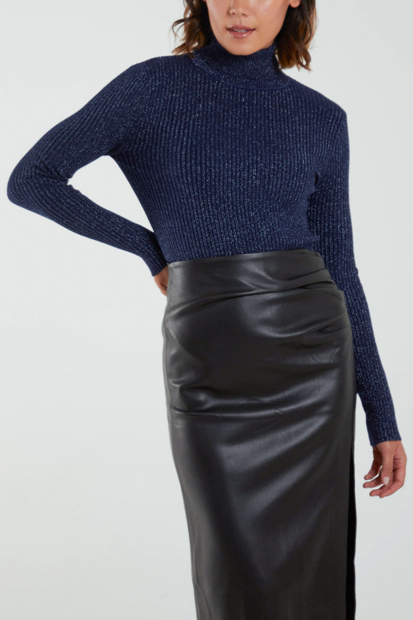 qed london Glitter Knit Roll Neck Top
