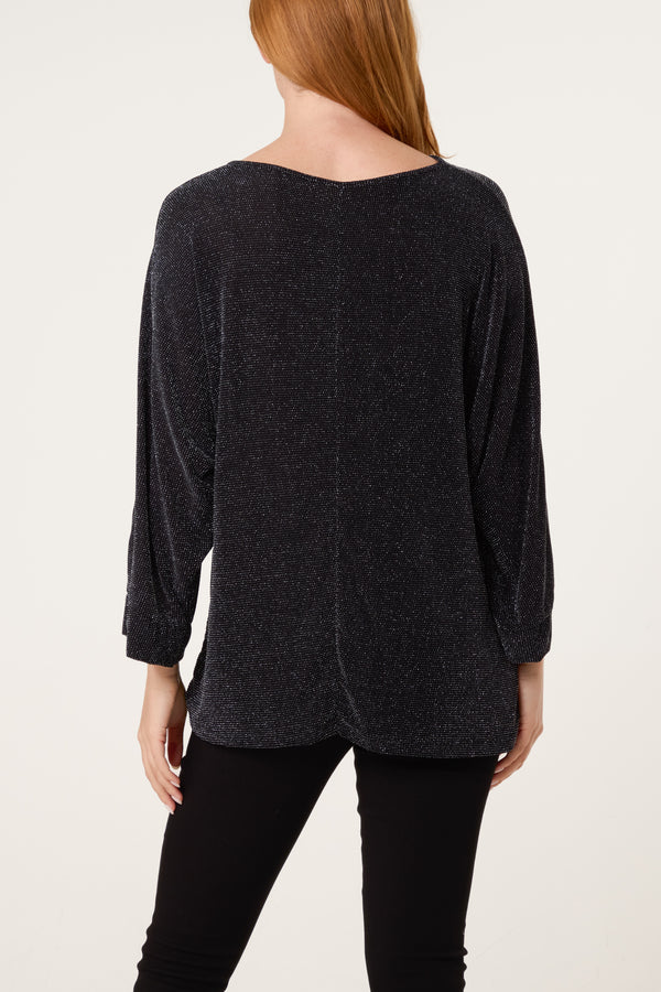 Qed London Glitter Lurex Side Gathered Blouse