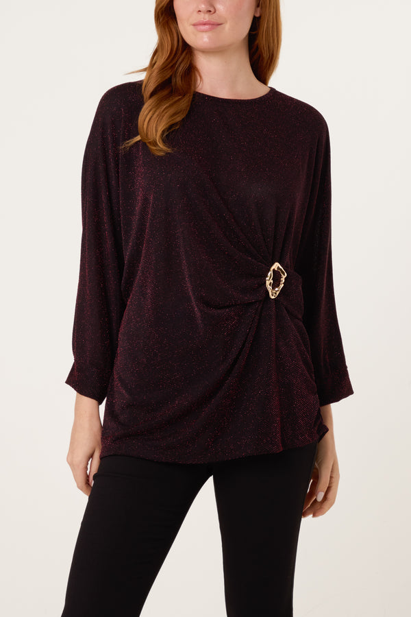 Qed London Glitter Lurex Side Gathered Blouse