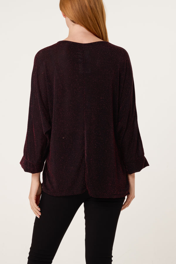 Qed London Glitter Lurex Side Gathered Blouse