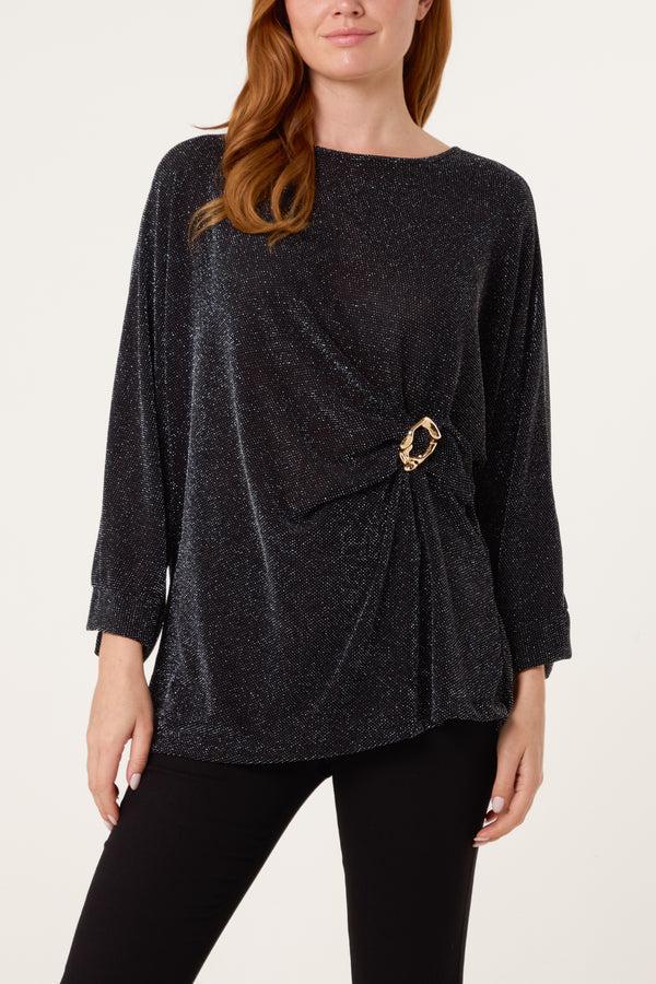 qed london Glitter Lurex Side Gathered Blouse
