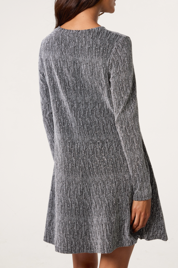 Qed London Glitter Lurex Swing Mini Dress