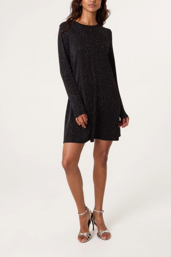 Qed London Glitter Lurex Swing Mini Dress