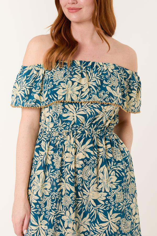 Qed London Gold Beaded Bardot Midi Dress