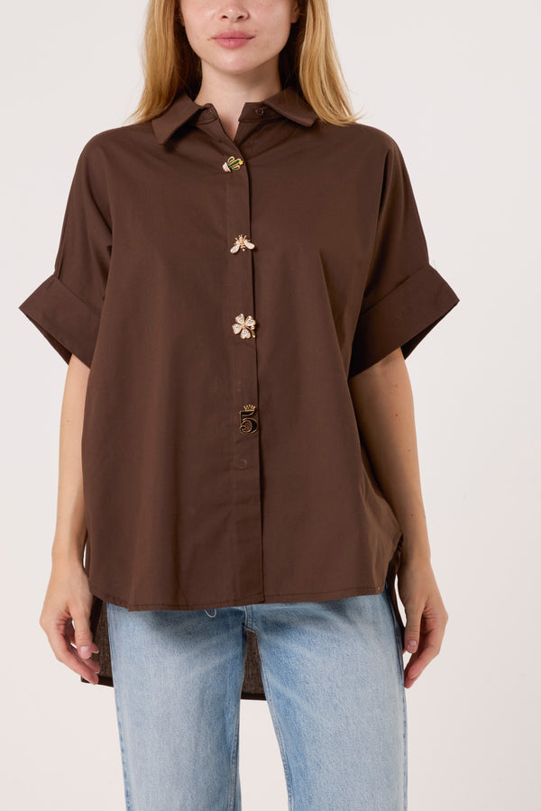Qed London Gold Broch Detail Poplin Shirt