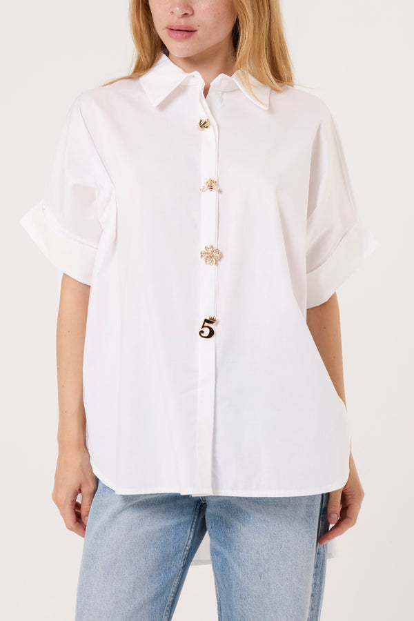 qed london Gold Broch Detail Poplin Shirt